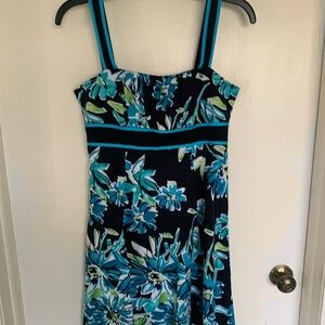 Vibrant Floral Strapless Dress - Black and Blue